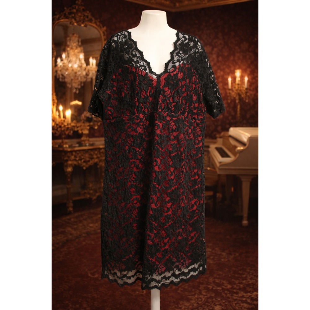 Connected Apparel Black Red Lace Whimsigoth Dress‎ SZ 1X USA Vampi Dark Coqette